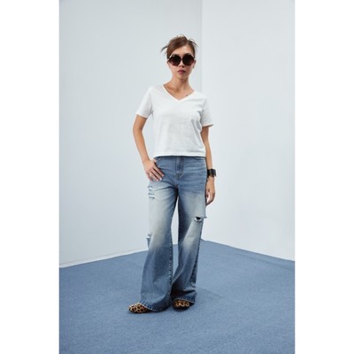 LIBÉ WORKSHOP - Quần jeans wash dài ống suông rộng màu xanh dương nhạt