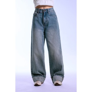 LIBÉ WORKSHOP - Quần jeans wash dài ống thụng xắn gấu màu xanh