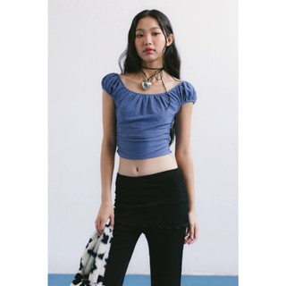 LIBÉ WORKSHOP - Áo thun croptop nhún eo màu xanh dương