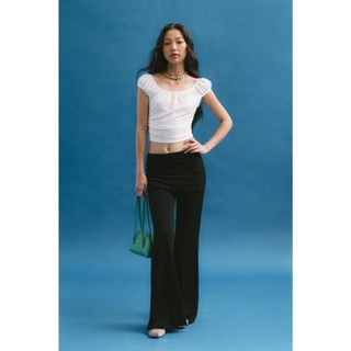 LIBÉ WORKSHOP - Áo thun croptop nhún eo màu trắng