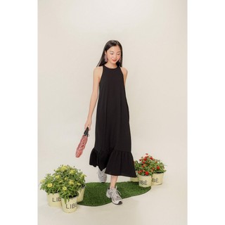 LIBÉ - Đầm midi dáng suông dài không tay phối lai bèo màu đen