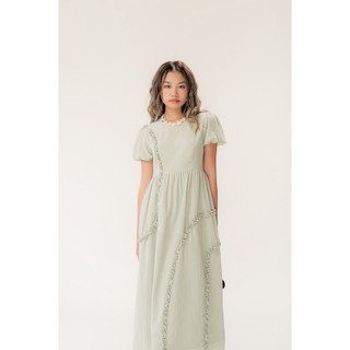 LIBÉ - Đầm midi dáng dài phối bèo xanh bạc hà