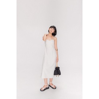 LIBÉ - Đầm hai dây cúp ngực linen họa tiết sọc