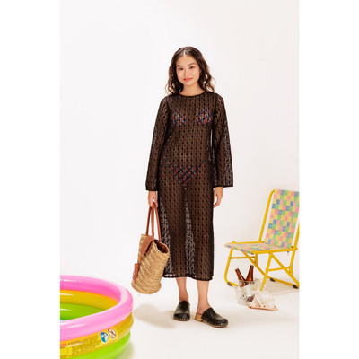 LIBÉ - Đầm crochet dài dáng suông tay dài màu đen