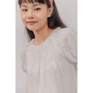 LIBÉ - Áo kiểu tay phồng thun cổ màu trắng