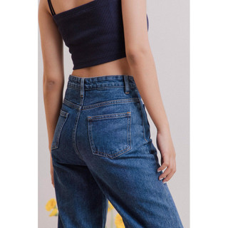 LIBÉ - Quần jeans 2 túi đắp màu navy