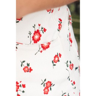 LIBÉ - Chân váy vải khaki in hoa đỏ
