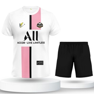 Bộ quần áo đá bóng, đồ đá banh nam nữ P S G Trắng Hồng, Long Thanh Sport