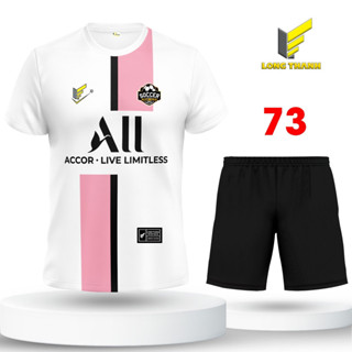Bộ quần áo đá bóng, đồ đá banh nam nữ P S G Trắng Hồng, Long Thanh Sport