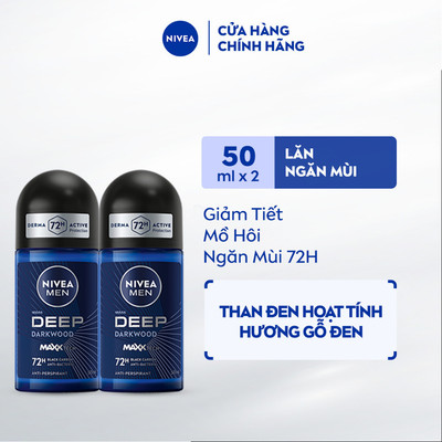 Bộ 02 Lăn Ngăn Mùi NIVEA MEN Deep Than Đen - Hương Gỗ Đen (50mlx2) - 80031x2