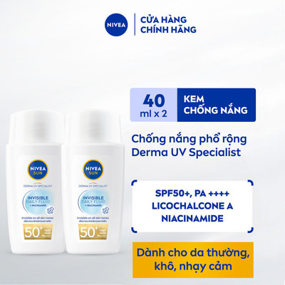 Bộ 02 Sữa Chống Nắng NIVEA SUN Derma Invisible Daily Fluid SPF50+ Tàng Hình Trên Da 40ml - 95150x2