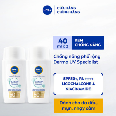Bộ 02 Sữa Chống Nắng NIVEA Derma Blemish Control SPF50+ Kiềm Dầu Ngừa Mụn 40ml - 95147x2
