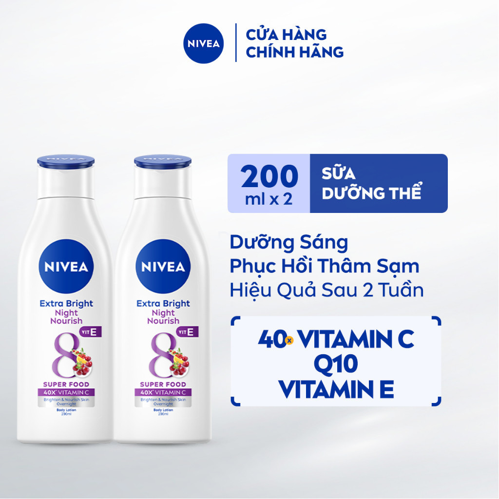 Bộ 02 Sữa Dưỡng Thể NIVEA Extra Bright Ban Đêm (200ml x2) - 88188x2