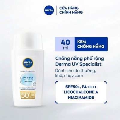 Sữa Chống Nắng NIVEA SUN Derma Invisible Daily Fluid SPF50+ Tàng Hình Trên Da40ml - 95150