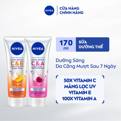 Bộ 2 Tinh Chất Dưỡng Thể NIVEA Vitamin C&E C&A Dưỡng Sáng Da | Đều Màu Da | Mịn Da (170 ml) - 99191+99189