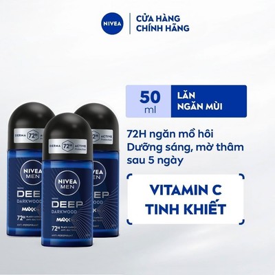 Bộ 3 Lăn Khử Mùi Nam Than Hoạt Tính NIVEA MEN Deep - Hương Gỗ Đen (50 ml) - 80031x3