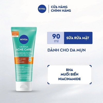 Sữa Rửa Mặt NIVEA Derma Acne Care Gel Tạo Bọt Sạch Sâu Giảm Mụn 90ml / Sữa Rửa Mặt Da Mụn - 94270