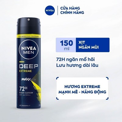 Xịt Ngăn Mùi NIVEA MEN Deep Extreme Hương Năng Động 150ml / Xịt Khử Mùi Nam - 93381