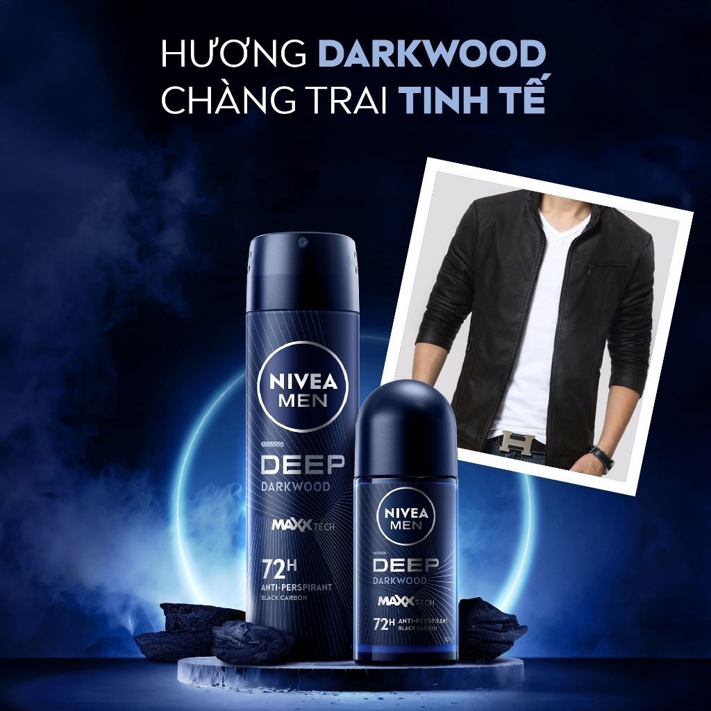 Bộ 2 Xịt Khử Mùi Than Hoạt Tính NIVEA MEN Deep - Hương Gỗ Đen (150 ml) - 80027x2 | BigBuy360 - bigbuy360.vn