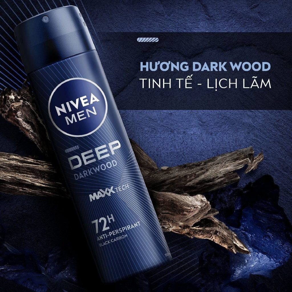 Bộ 2 Xịt Khử Mùi Than Hoạt Tính NIVEA MEN Deep - Hương Gỗ Đen (150 ml) - 80027x2 | BigBuy360 - bigbuy360.vn