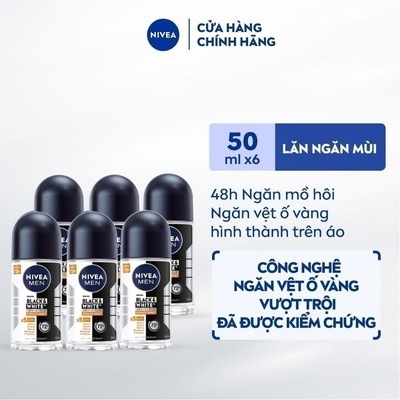 Bộ 6 Lăn Ngăn Mùi NIVEA MEN Black&White Ngăn Vệt Ố Vàng Vượt Trội | Hương Mạnh Mẽ (50 ml) - 85392