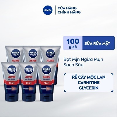 Bộ 6 Sữa Rửa Mặt NIVEA MEN Bọt Mịn Ngừa Mụn | Sạch Sâu (100 g) - 82378x6