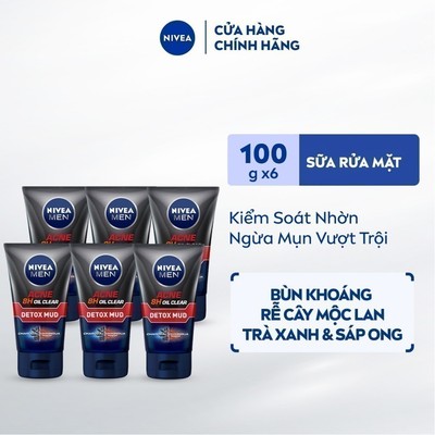 Bộ 6 Sữa Rửa Mặt NIVEA MEN 100G - Sạch Sâu & Ngừa Mụn - 83940x6/82378x6/88521x6