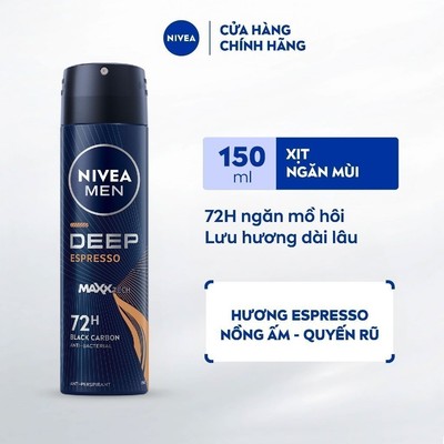 Xịt Ngăn Mùi NIVEA MEN Deep Than Đen Hương Espresso 150ml / Xịt Khử Mùi Nam - 85367