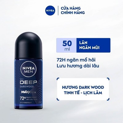 Lăn Ngăn Mùi NIVEA MEN Deep Than Đen Hương Gỗ Đen 50ml / Lăn Khử Mùi Nam - 80031