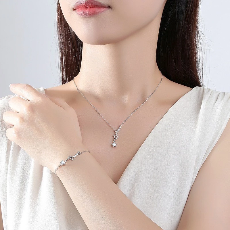 Lắc tay bạc Ý S925 dải đá sao Moonstone Asimi Galaxy Start LT38 4