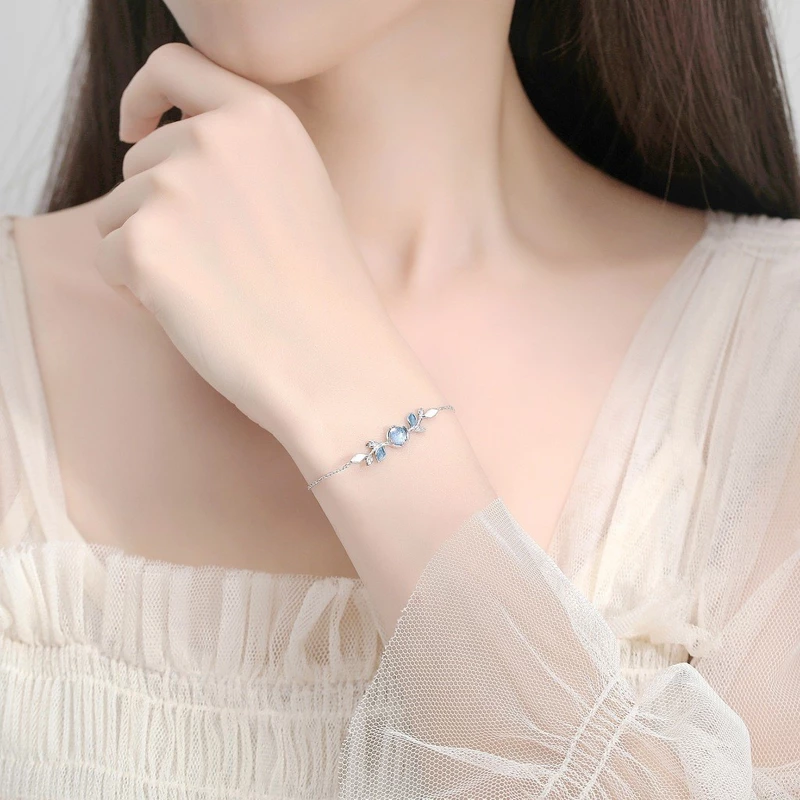 Lắc tay bạc Waterful đá Moonstone Asimi Waterful Leaf LT34 4