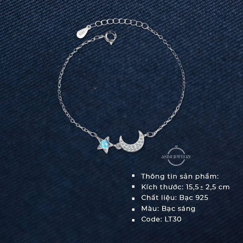 Lắc tay bạc nữ S925 mặt trăng moonstone Asimi Moonstone Hand LT30 2