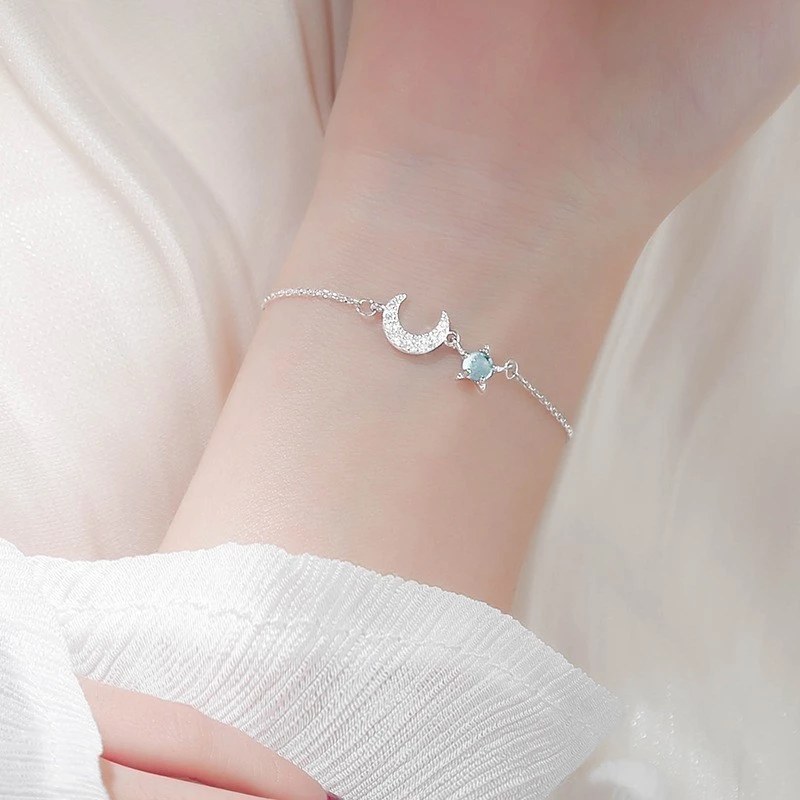 Lắc tay bạc nữ S925 mặt trăng moonstone Asimi Moonstone Hand LT30 5