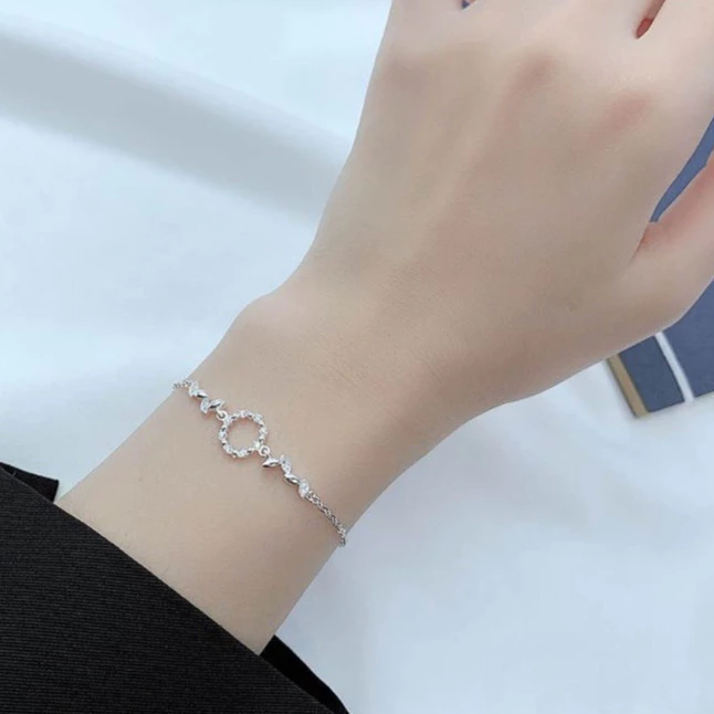 Lắc tay mặt đá tròn đính chiếc lá Asimi Circle Leaf LT29 6