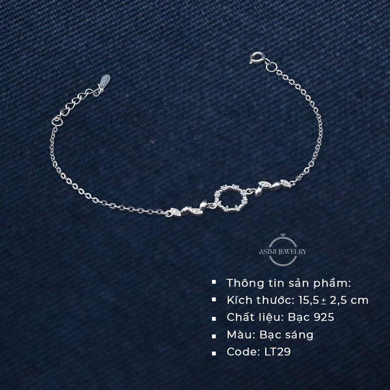 Lắc tay mặt đá tròn đính chiếc lá Asimi Circle Leaf LT29 2