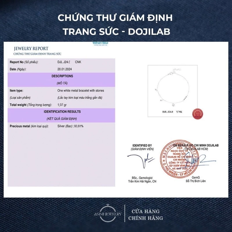 Lắc tay bạc Ý S925 đính đá Asimi Simple Heart LT24 4