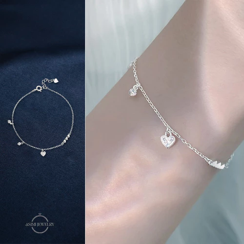 Lắc tay bạc Ý S925 đính đá Asimi Simple Heart LT24 - đeo trên mẫu