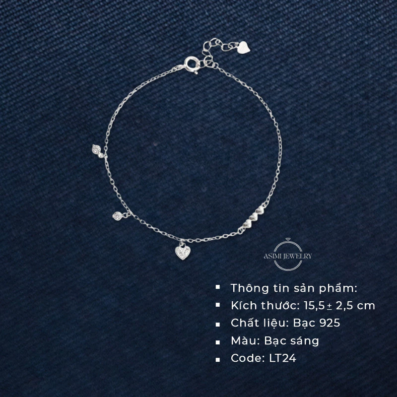 Lắc tay bạc Ý S925 đính đá Asimi Simple Heart LT24 2