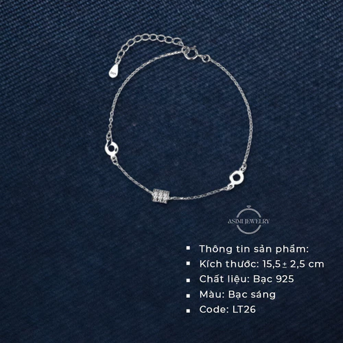 Lắc tay bạc S925 trụ tròn Asimi LT26