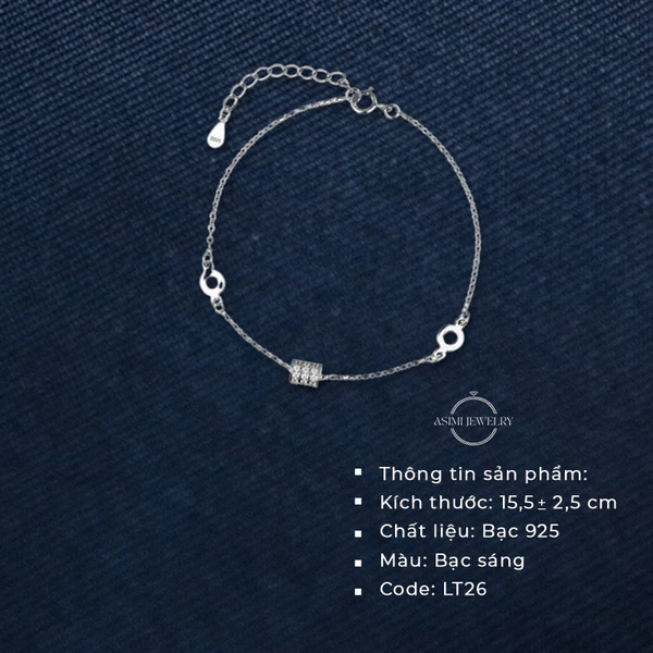 Lắc tay bạc S925 trụ tròn Asimi LT26