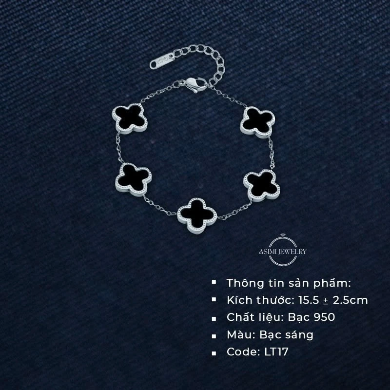 Lắc tay bạc mặt đá cỏ 4 lá Asimi Lucky Line LT17 3