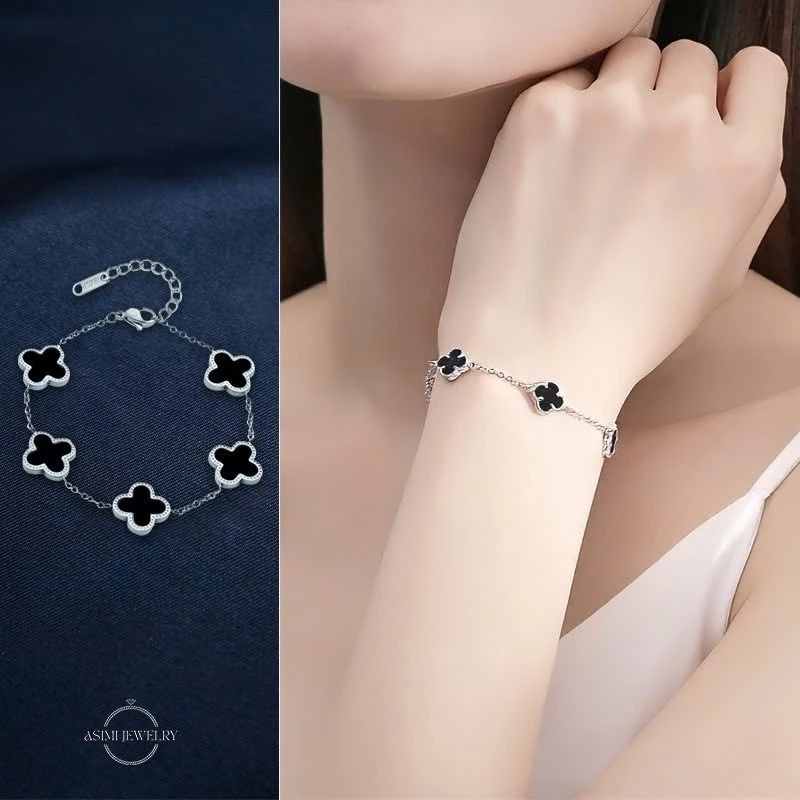 Lắc tay bạc mặt đá cỏ 4 lá Asimi Lucky Line LT17 2