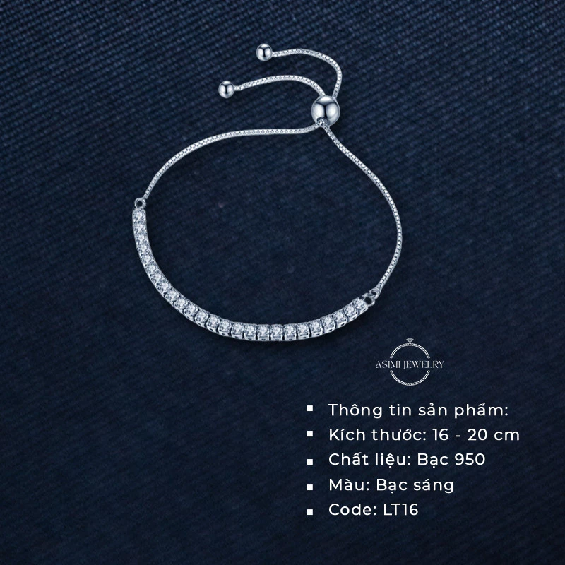 Lắc tay bạc rút chuỗi đá trơn Zircon Asimi Gem Rope LT16 2