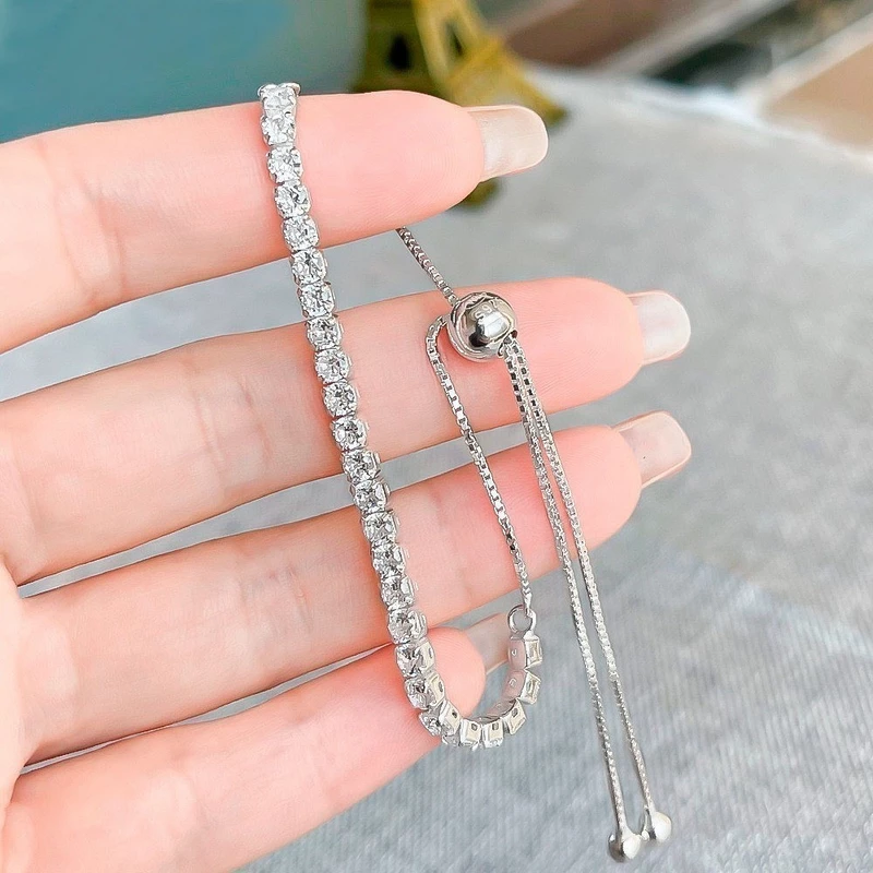 Lắc tay bạc rút chuỗi đá trơn Zircon Asimi Gem Rope LT16 8