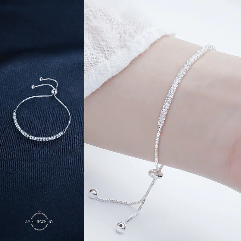 Lắc tay bạc rút chuỗi đá trơn Zircon Asimi Gem Rope LT16 4
