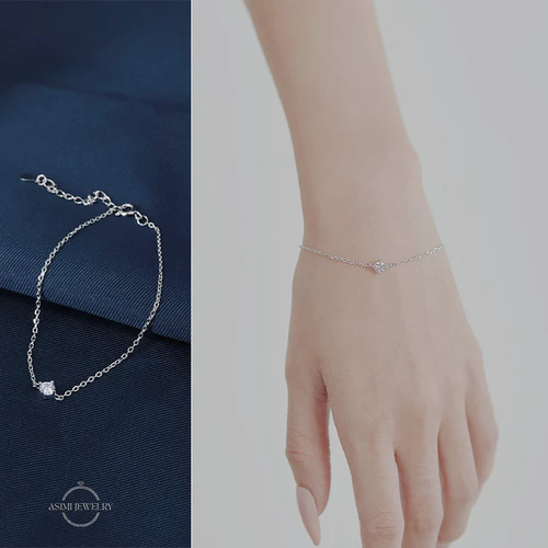 Lắc tay bạc Ý nữ mặt đá Cz 4 ly Asimi LT08 - đeo trên mẫu