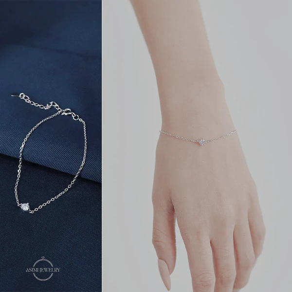 Lắc tay bạc Ý nữ mặt đá Cz 4 ly Asimi LT08 - đeo trên mẫu