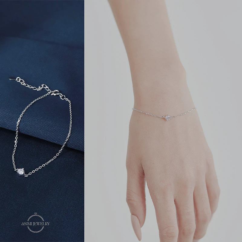 Lắc tay bạc Ý nữ mặt đá Cz 4 ly Asimi LT08 3