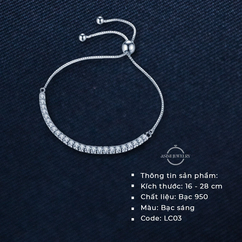 Lắc chân bạc rút chuỗi đá trơn Zircon Asimi Gem Rope LC03 2
