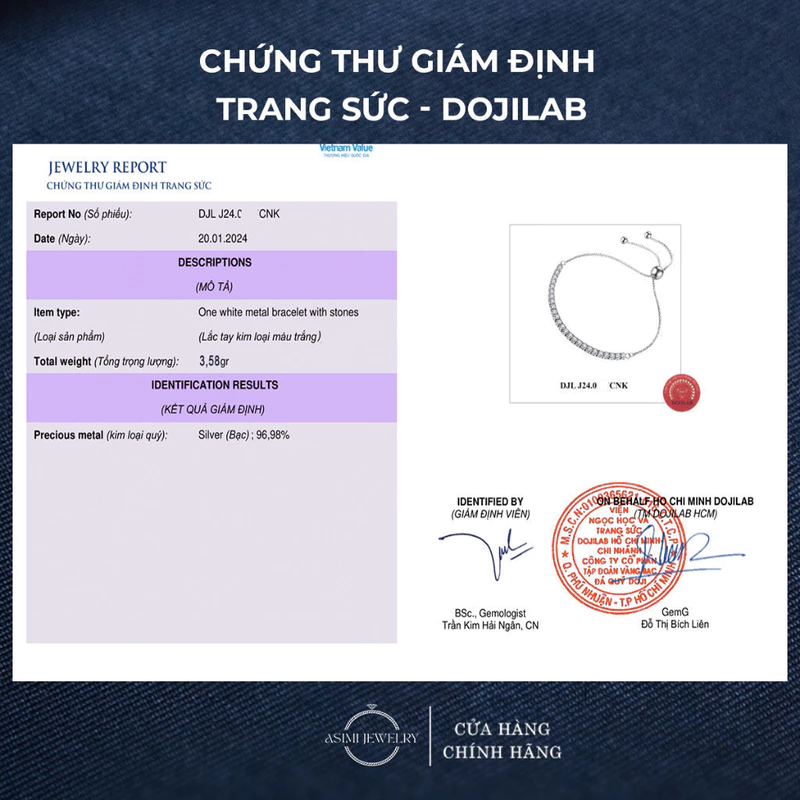 Lắc chân bạc rút chuỗi đá trơn Zircon Asimi Gem Rope LC03 3